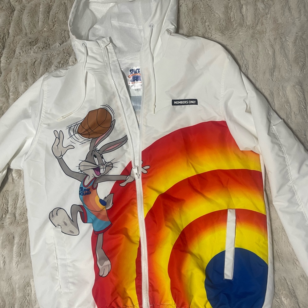 Members Only Looney Tunes Windbreaker Jacket Space Jam Legacy White Large NWT